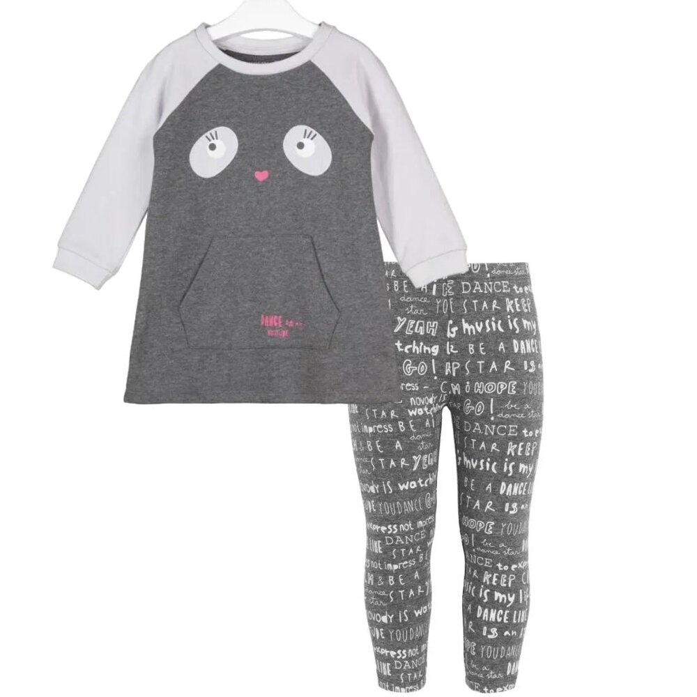 NWT Losan Dark grey fleece dress and printed leggings set